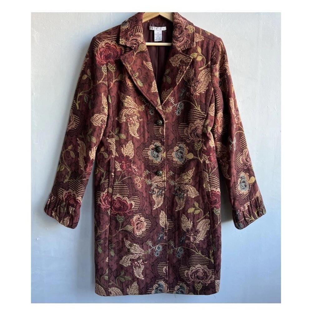CAbi Womens 10 Floral Jacquard Long Blazer Coat Victorian Floral Elegant Wedding - Picture 9 of 14